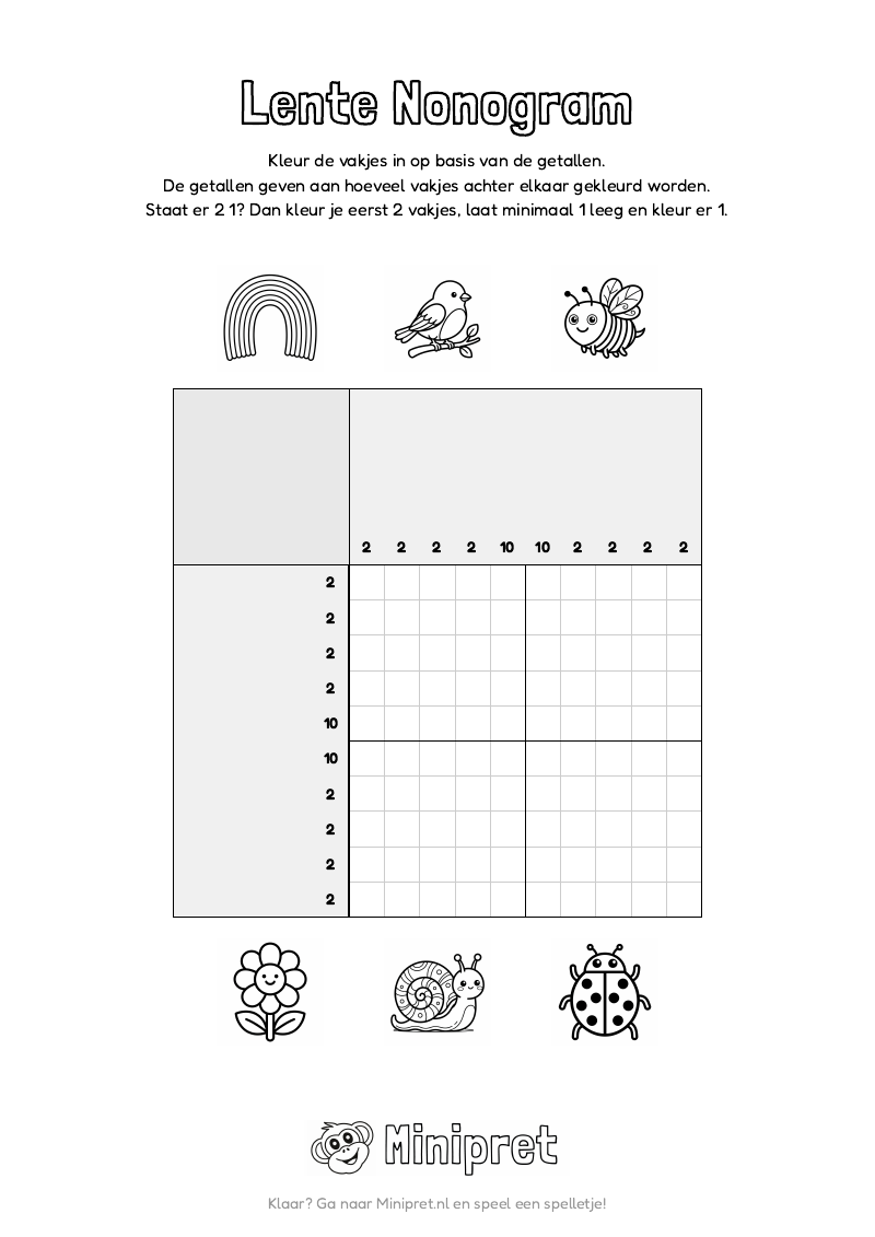 Lente Nonogram Groep 7-8 — gratis werkblad PDF