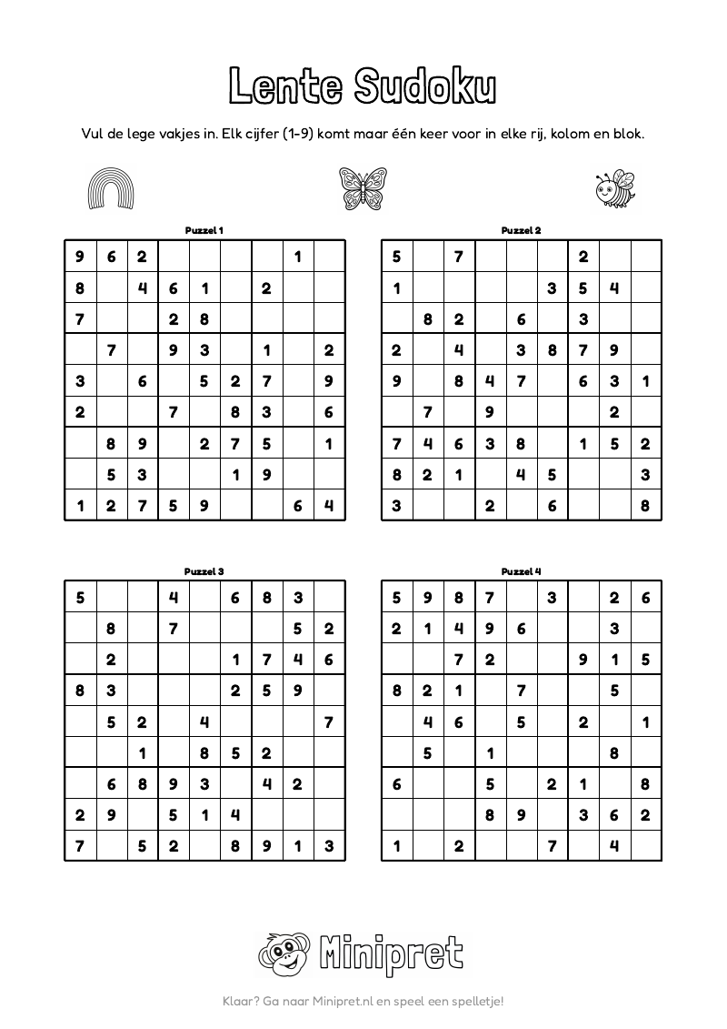 Lente Sudoku Groep 3-4 — gratis werkblad PDF