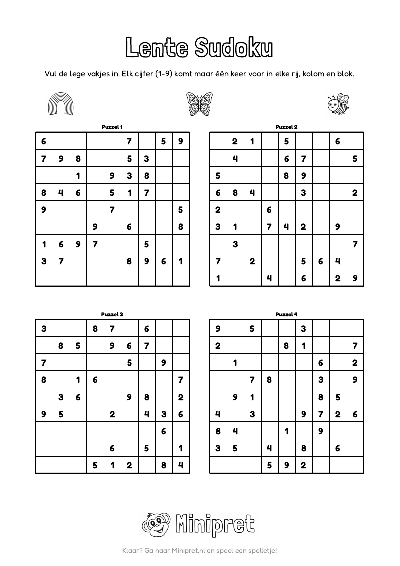Lente Sudoku Groep 5-6 — gratis werkblad PDF