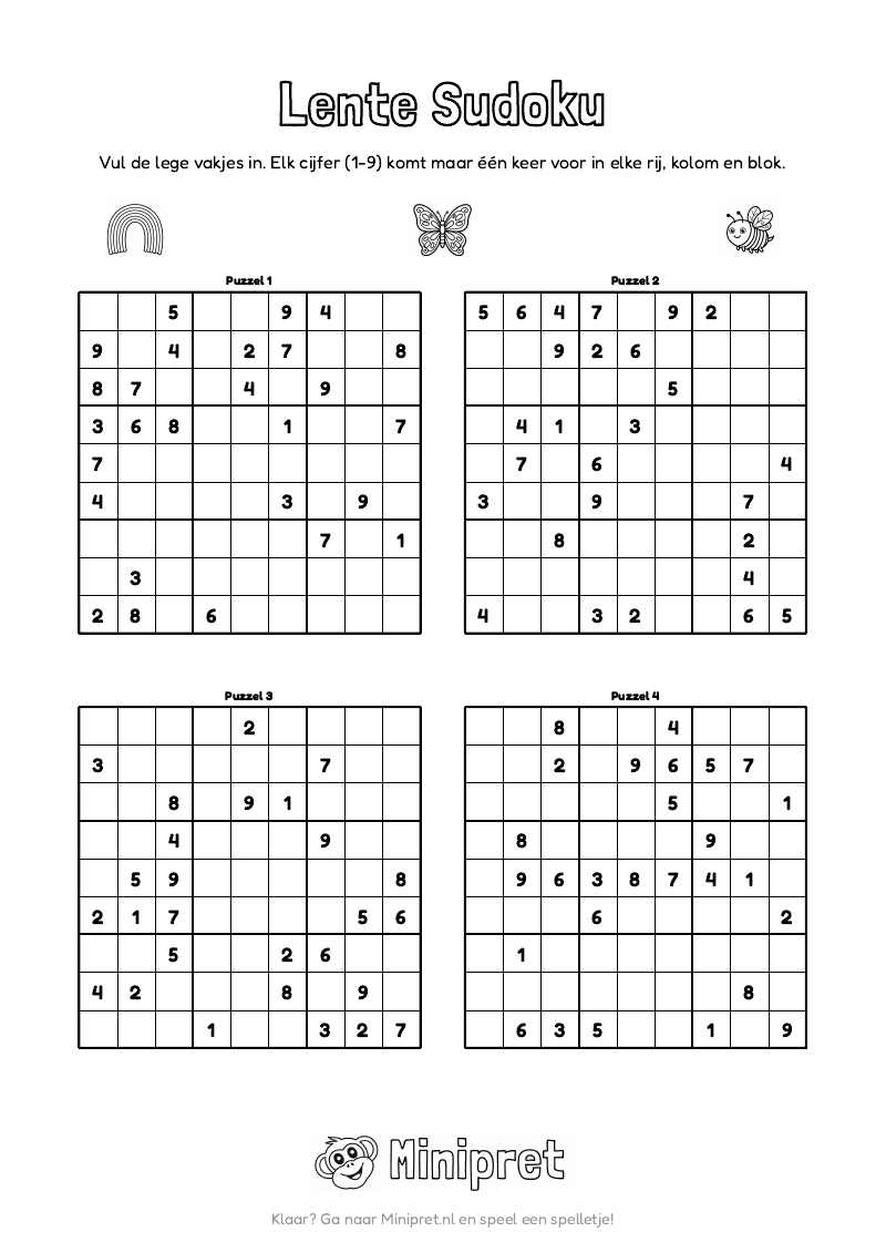 Lente Sudoku Groep 7-8 — gratis werkblad PDF