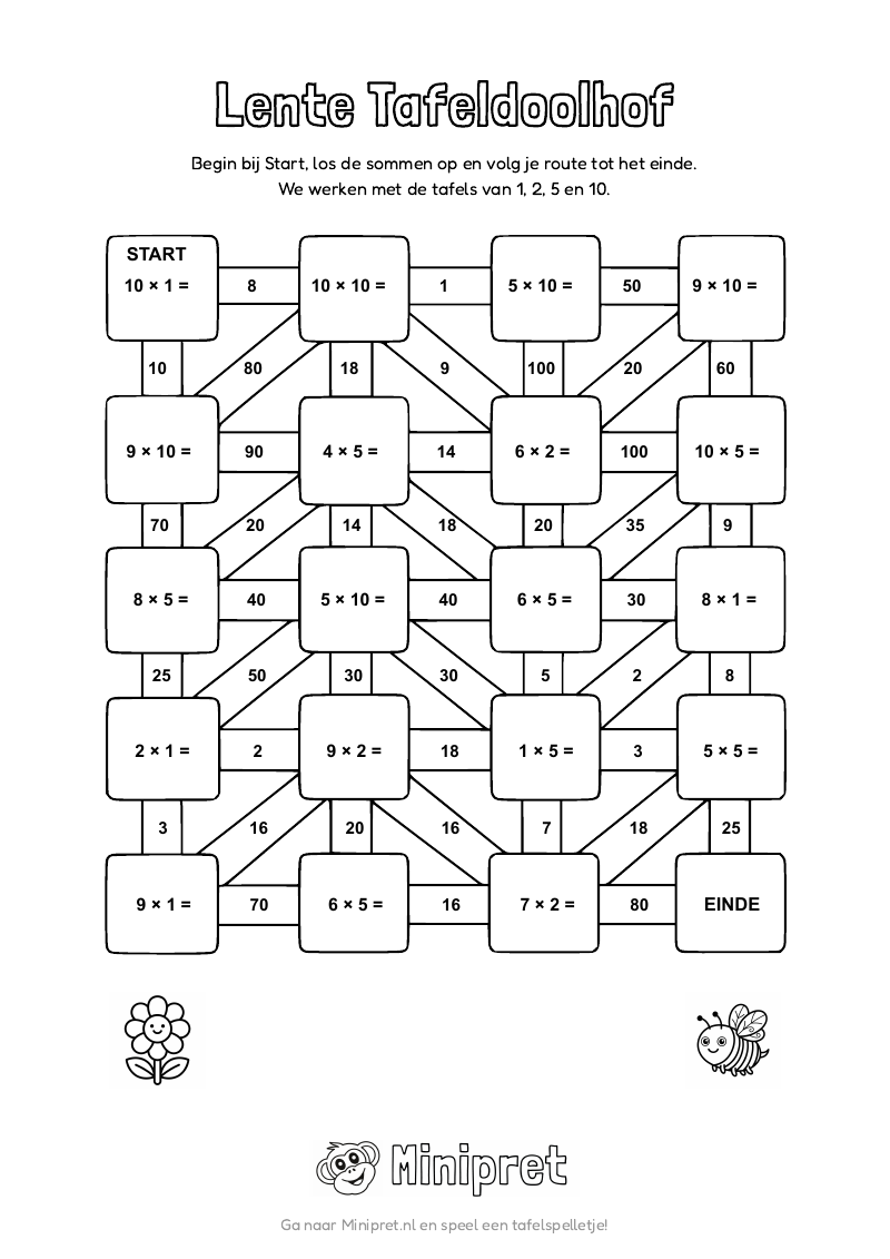 Lente Tafeldoolhof Groep 3-4 — gratis werkblad PDF