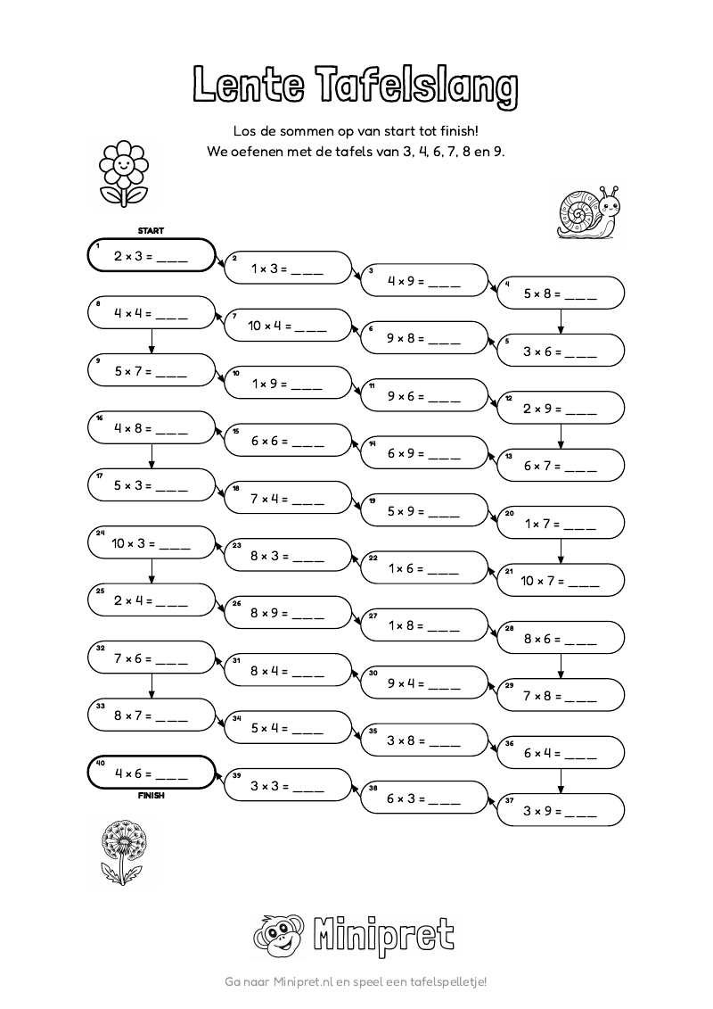 Lente Tafelslang Groep 5-6 — gratis werkblad PDF