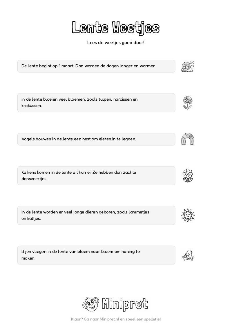 Lente Weetjes En Quiz Groep 3-4 — gratis werkblad PDF