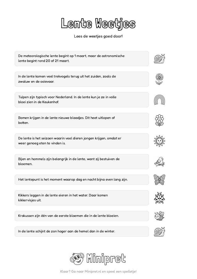 Lente Weetjes En Quiz Groep 5-6 — gratis werkblad PDF