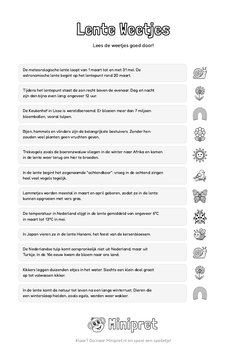 Lente Weetjes En Quiz Groep 7-8 — gratis werkblad PDF