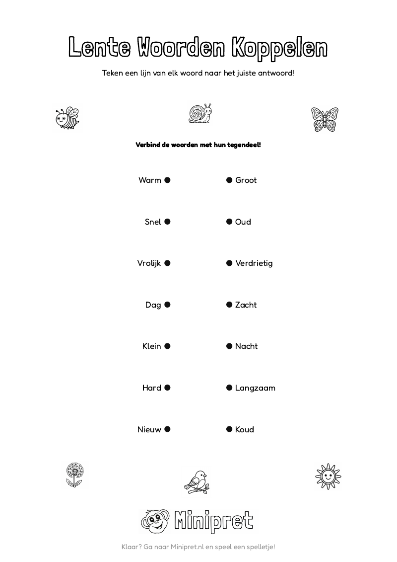Lente Woorden Koppelen Groep 3-4 — gratis werkblad PDF