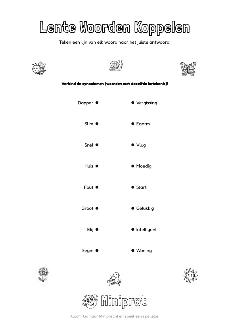 Lente Woorden Koppelen Groep 5-6 — gratis werkblad PDF