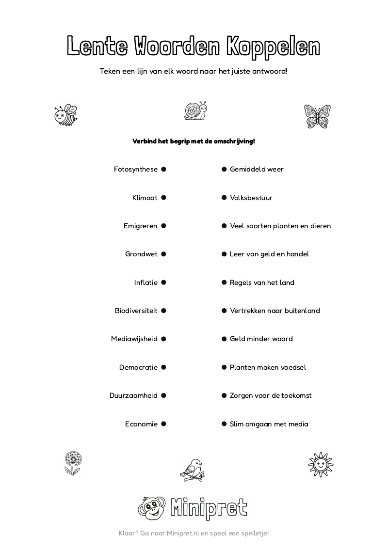 Lente Woorden Koppelen Groep 7-8 — gratis werkblad PDF