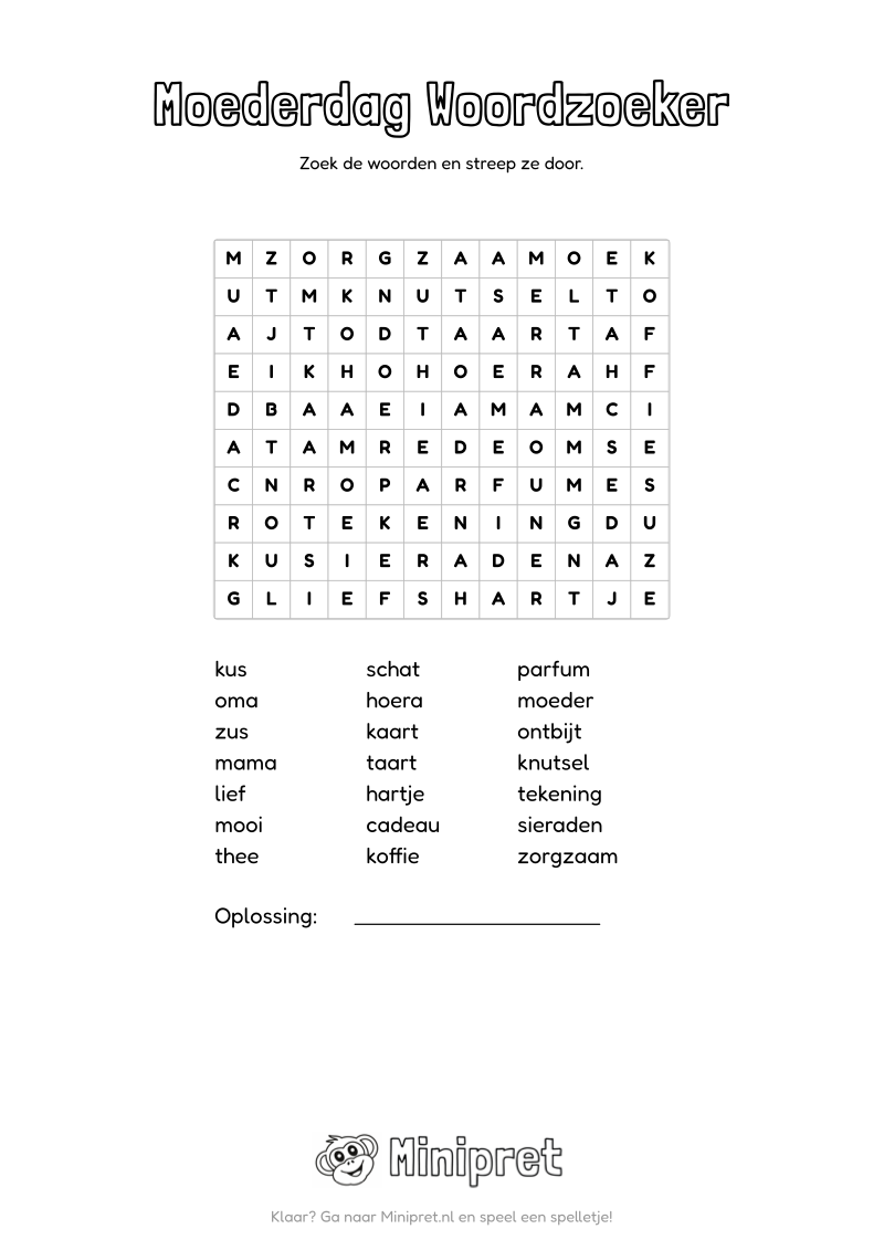 Moederdag Woordzoeker Groep 5-6 — gratis werkblad PDF