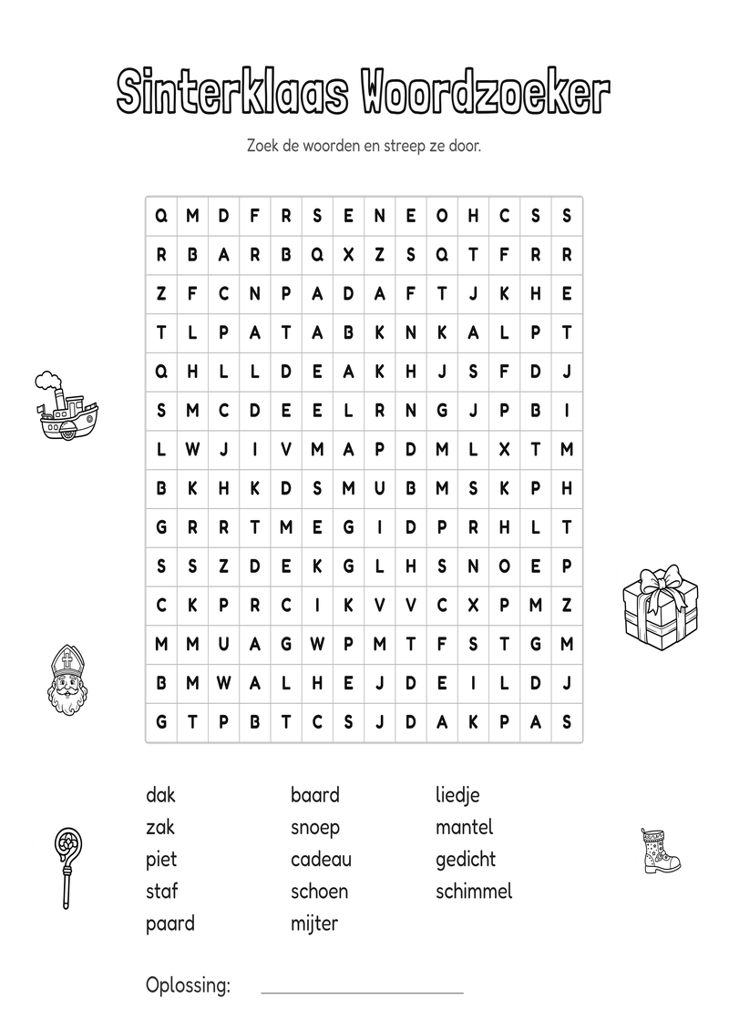 Sinterklaas Woordzoeker Groep 5-6 — gratis werkblad PDF