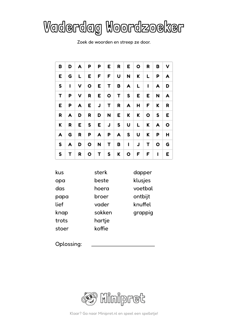 Vaderdag Woordzoeker Groep 5-6 — gratis werkblad PDF