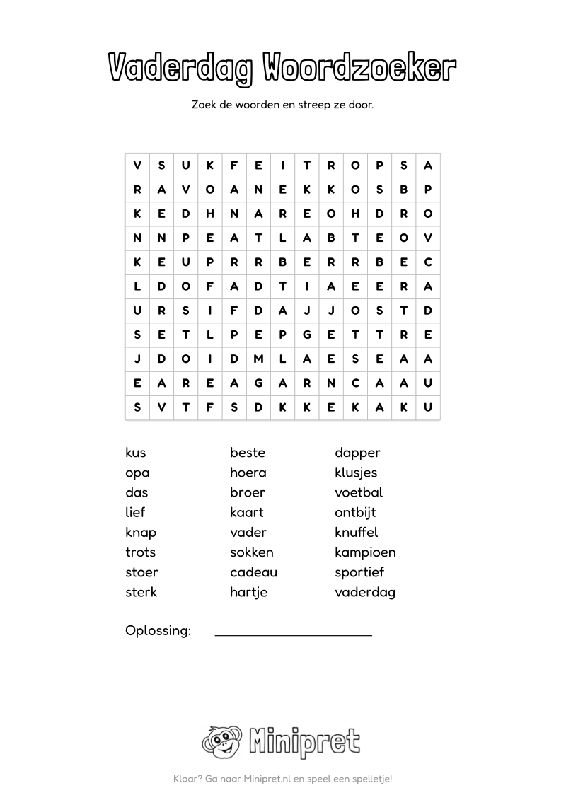 Vaderdag Woordzoeker Groep 7-8 — gratis werkblad PDF