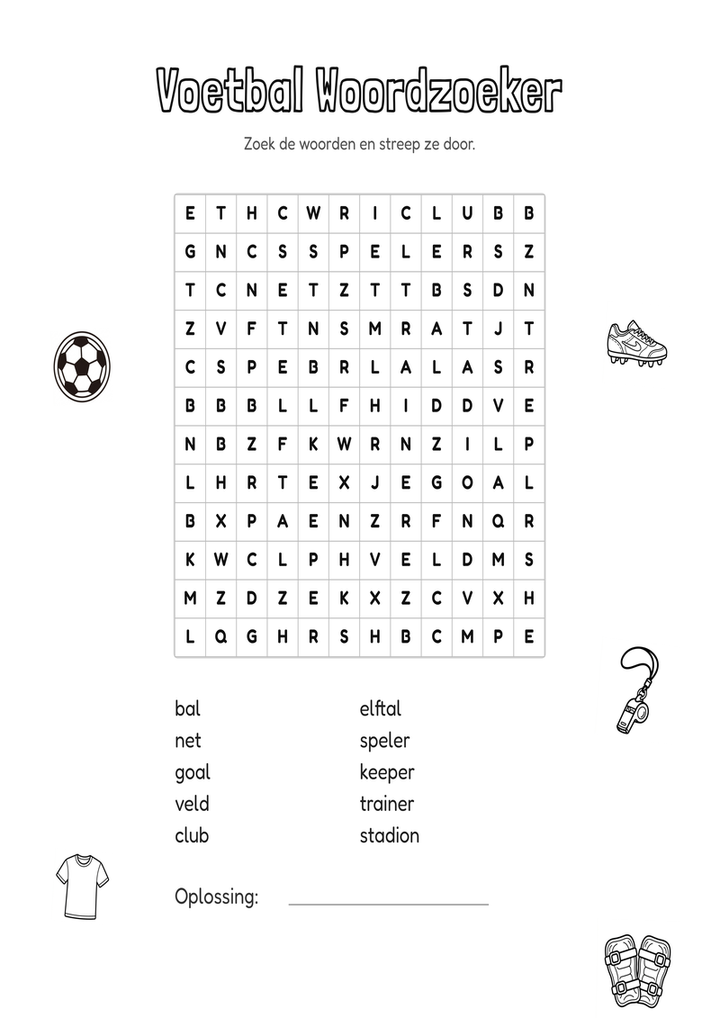 Voetbal Woordzoeker Groep 3-4 — gratis werkblad PDF