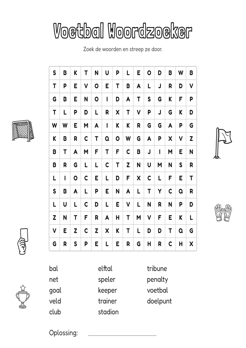Voetbal Woordzoeker Groep 5-6 — gratis werkblad PDF