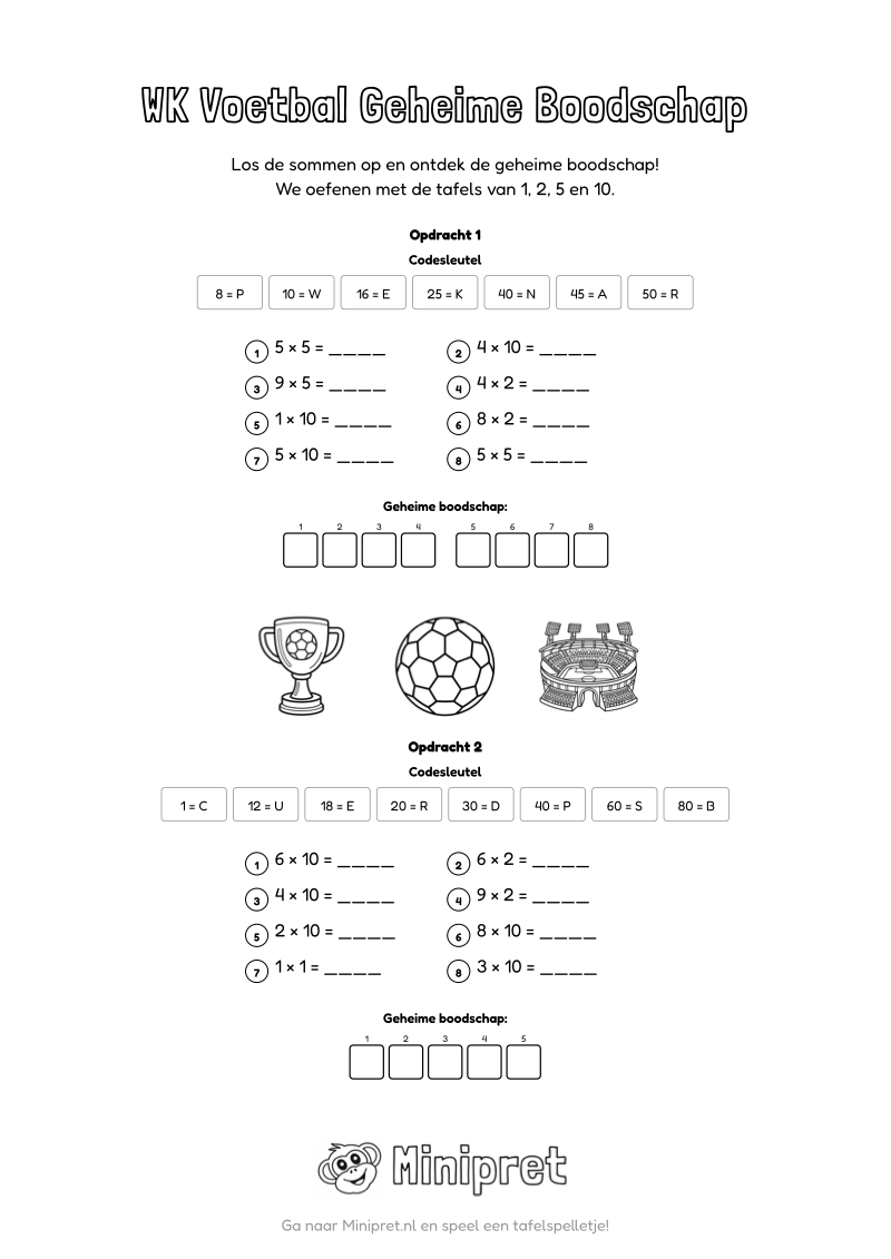 WK Voetbal Geheime Boodschap Groep 3-4 — gratis werkblad PDF