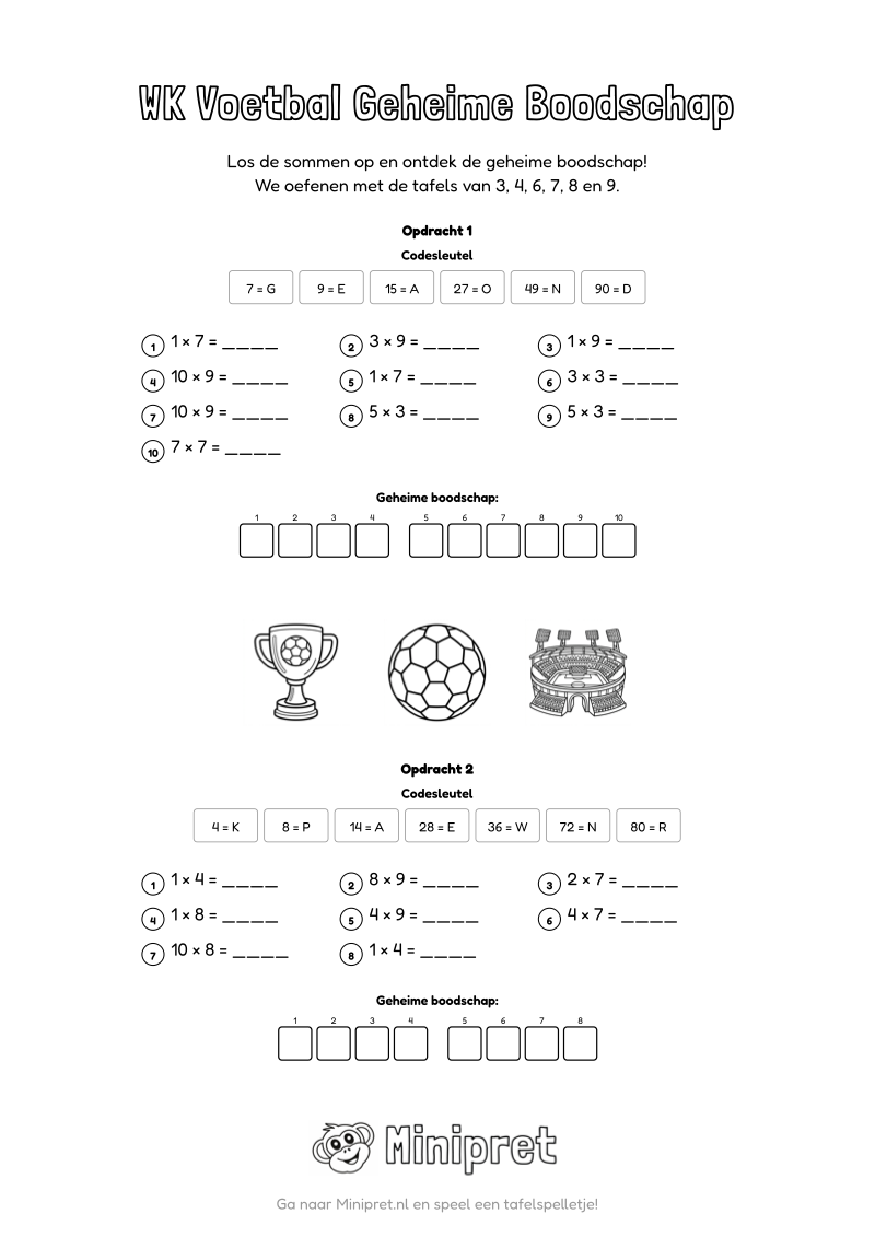 WK Voetbal Geheime Boodschap Groep 5-6 — gratis werkblad PDF