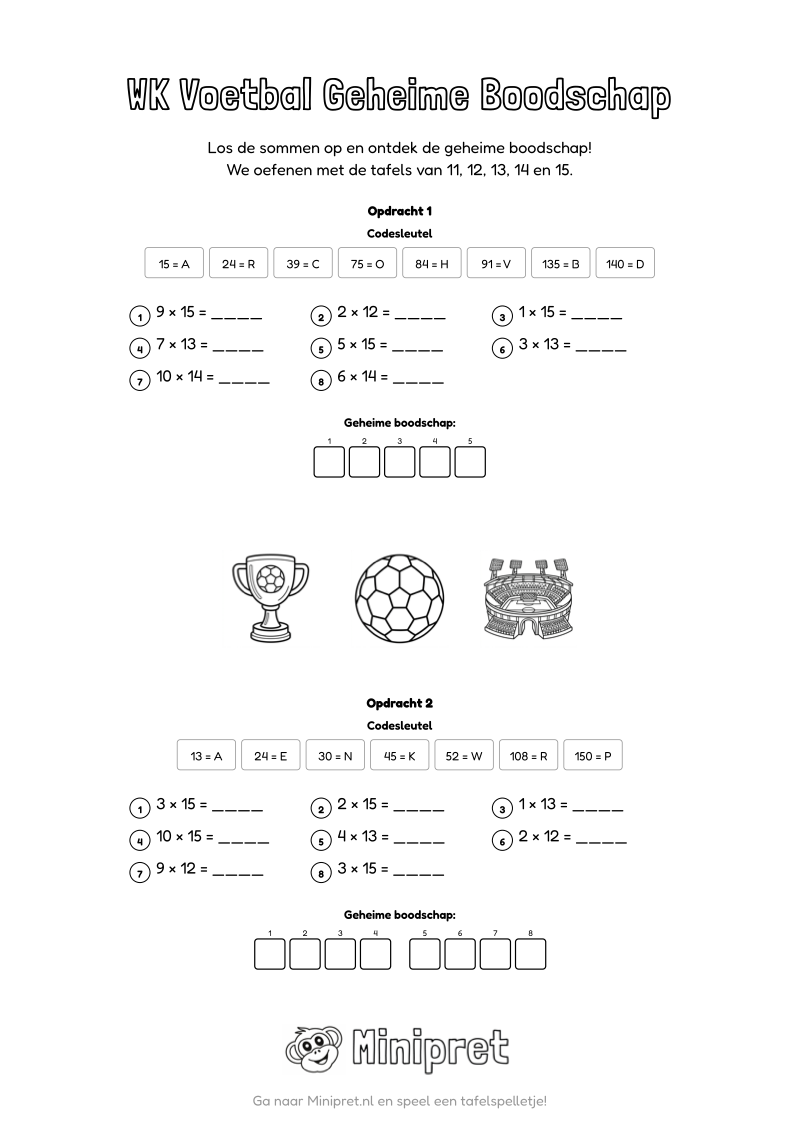 WK Voetbal Geheime Boodschap Groep 7-8 — gratis werkblad PDF