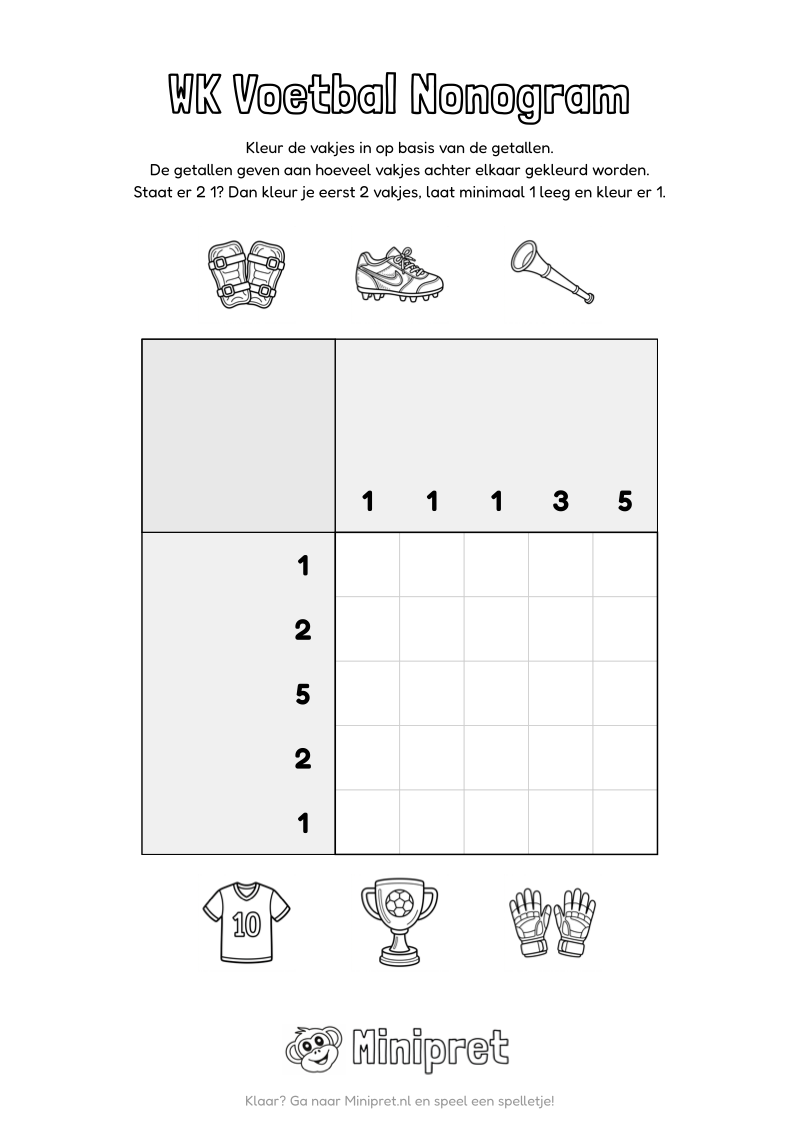 WK Voetbal Nonogram Groep 5-6 — gratis werkblad PDF