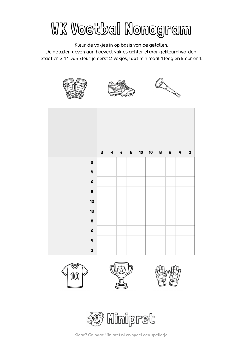 WK Voetbal Nonogram Groep 7-8 — gratis werkblad PDF
