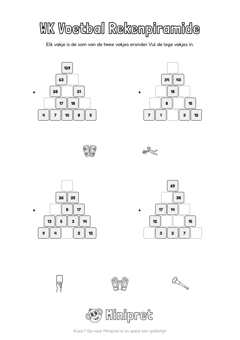 WK Voetbal Rekenpiramide Groep 5-6 — gratis werkblad PDF