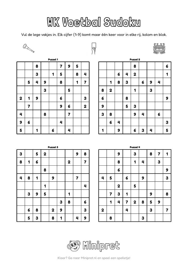 WK Voetbal Sudoku Groep 5-6 — gratis werkblad PDF