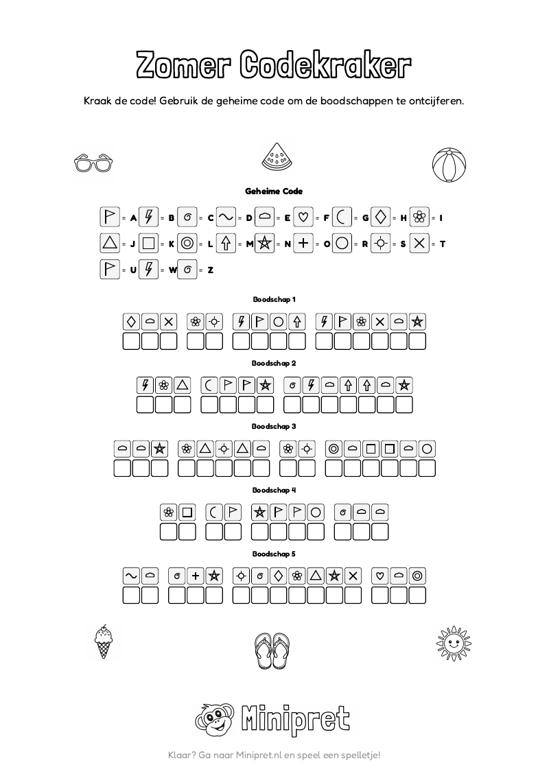 Zomer Codekraker Groep 3-4 — gratis werkblad PDF