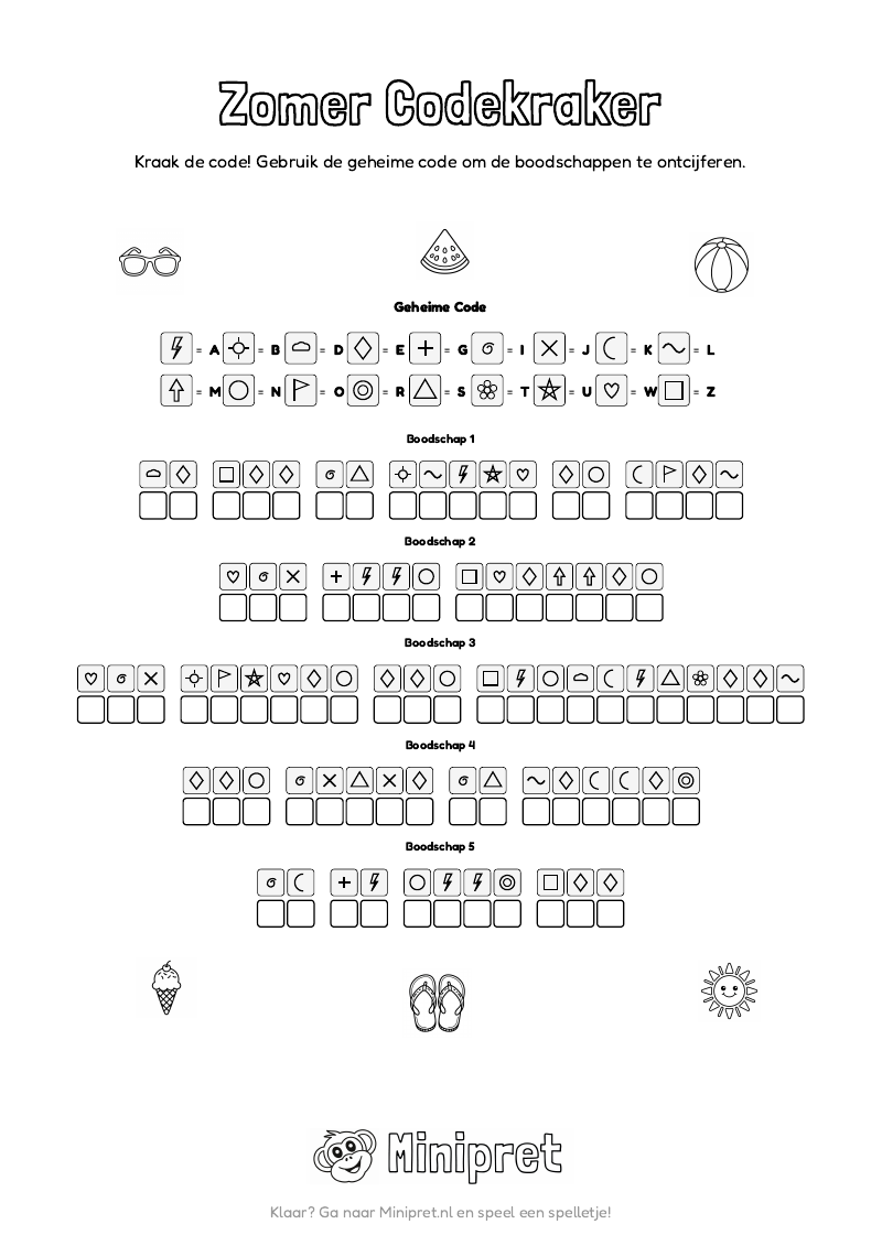 Zomer Codekraker Groep 5-6 — gratis werkblad PDF