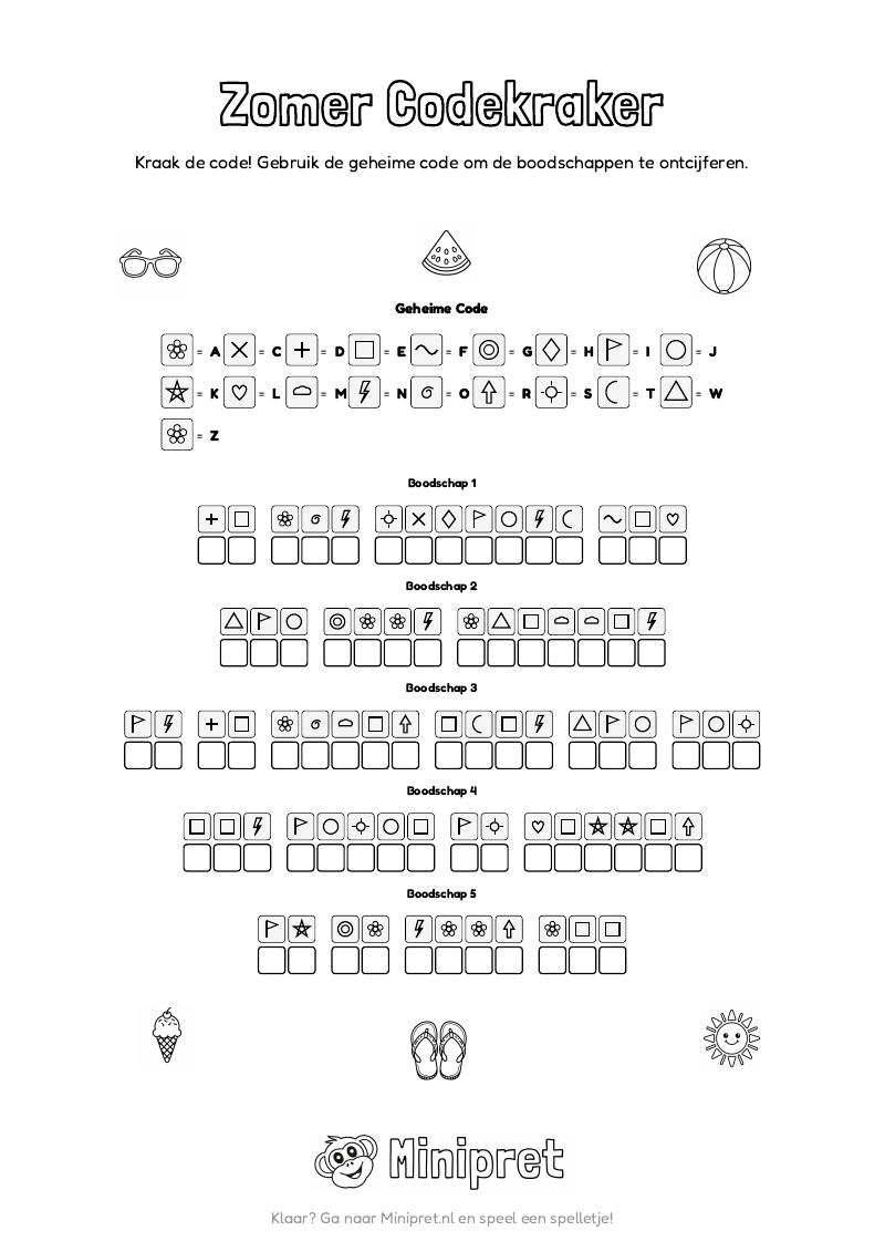 Zomer Codekraker Groep 7-8 — gratis werkblad PDF