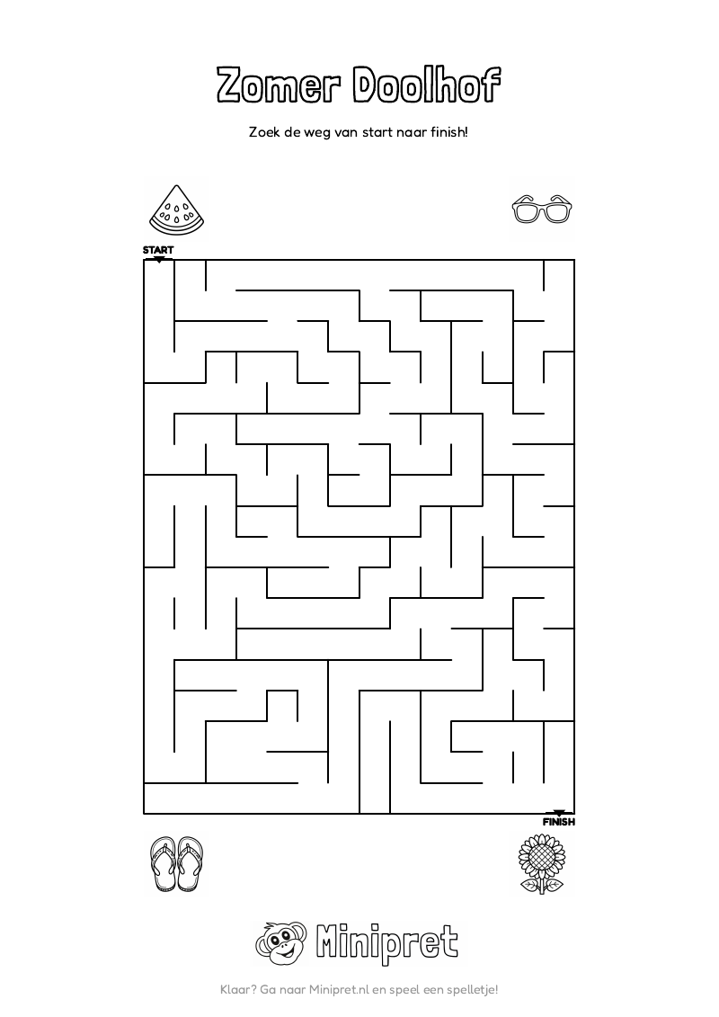 Zomer Doolhof Groep 1-2 — gratis werkblad PDF