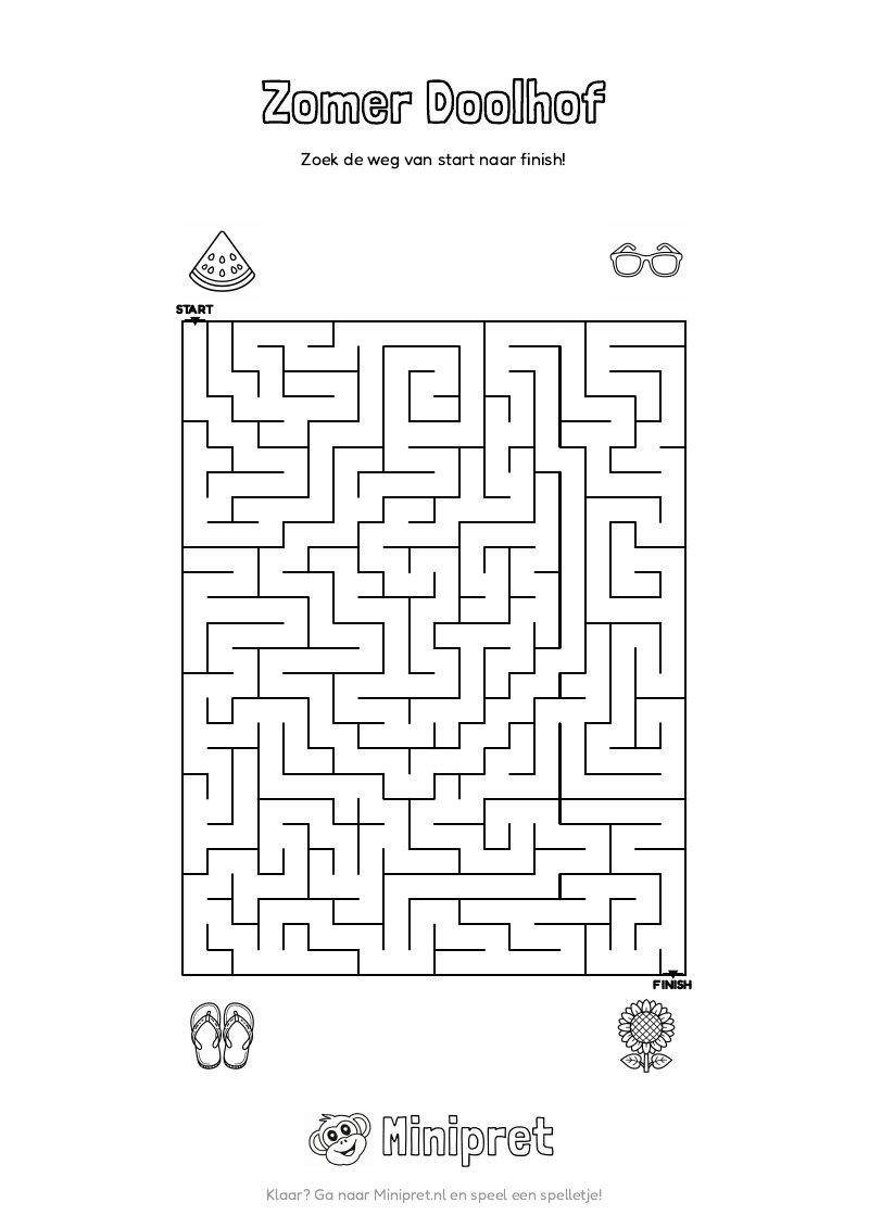 Zomer Doolhof Groep 3-4 — gratis werkblad PDF