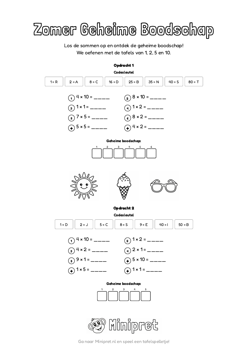 Zomer Geheime Boodschap Groep 3-4 — gratis werkblad PDF