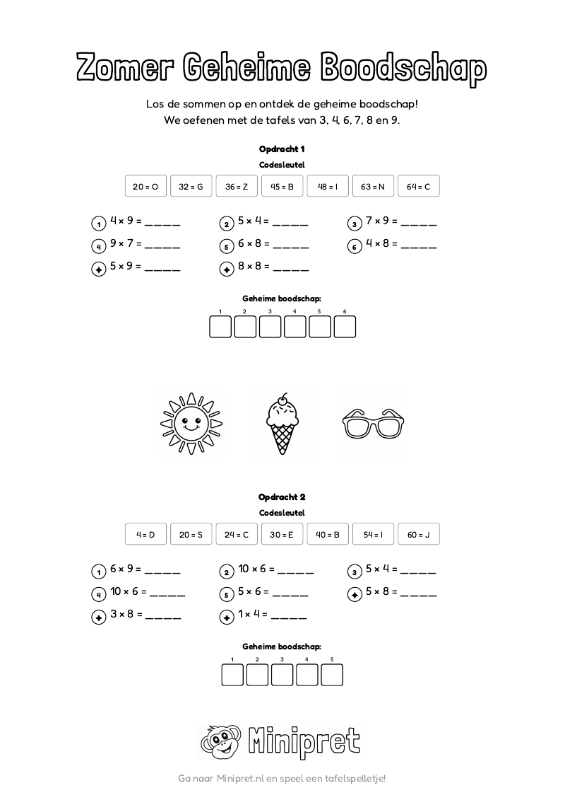 Zomer Geheime Boodschap Groep 5-6 — gratis werkblad PDF
