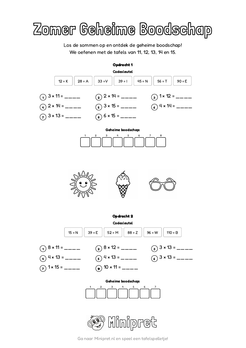 Zomer Geheime Boodschap Groep 7-8 — gratis werkblad PDF
