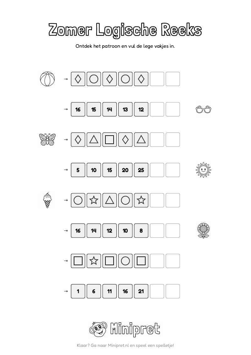 Zomer Logische Reeks Groep 3-4 — gratis werkblad PDF