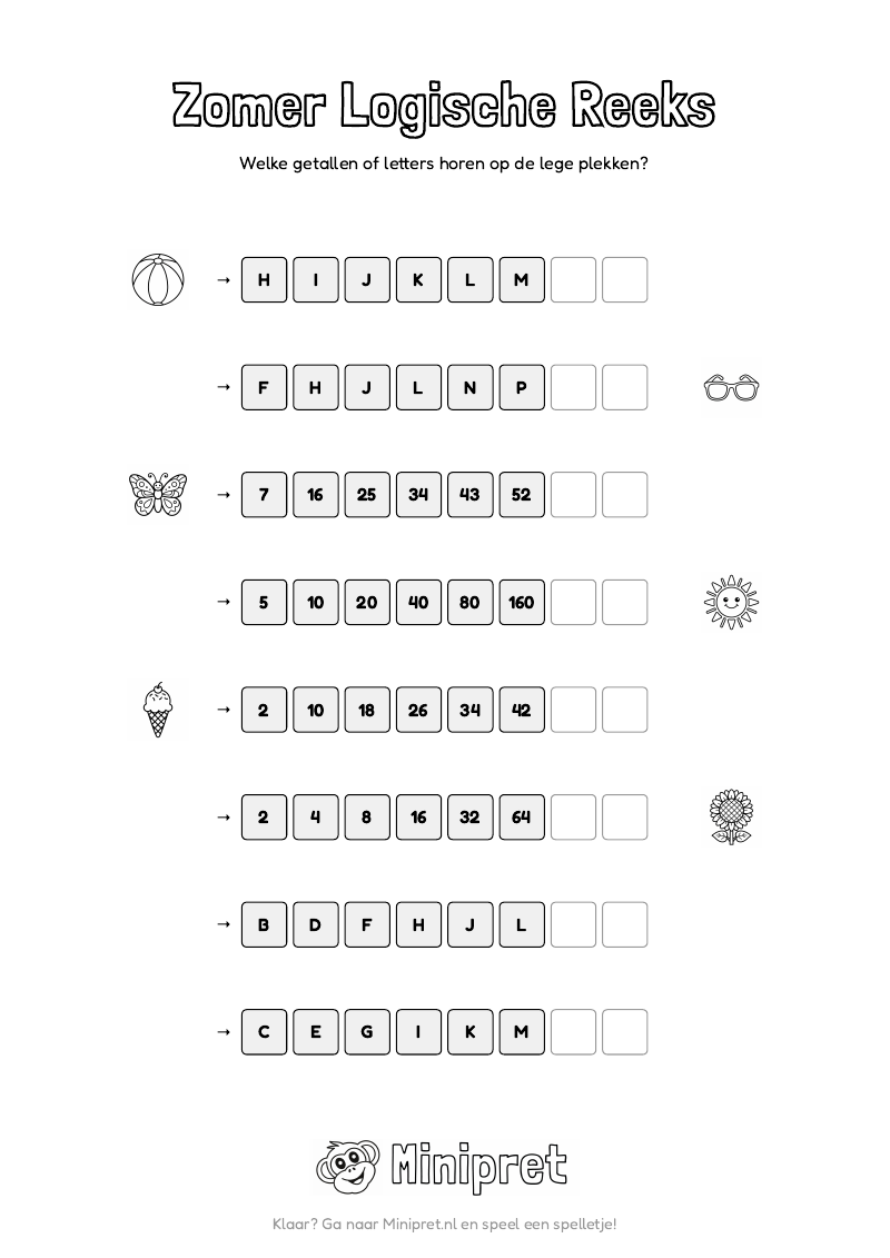 Zomer Logische Reeks Groep 5-6 — gratis werkblad PDF