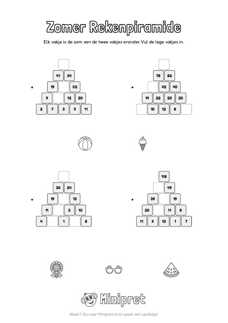 Zomer Rekenpiramide Groep 5-6 — gratis werkblad PDF