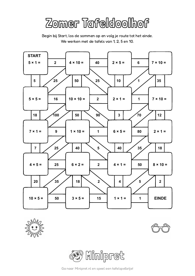 Zomer Tafeldoolhof Groep 3-4 — gratis werkblad PDF