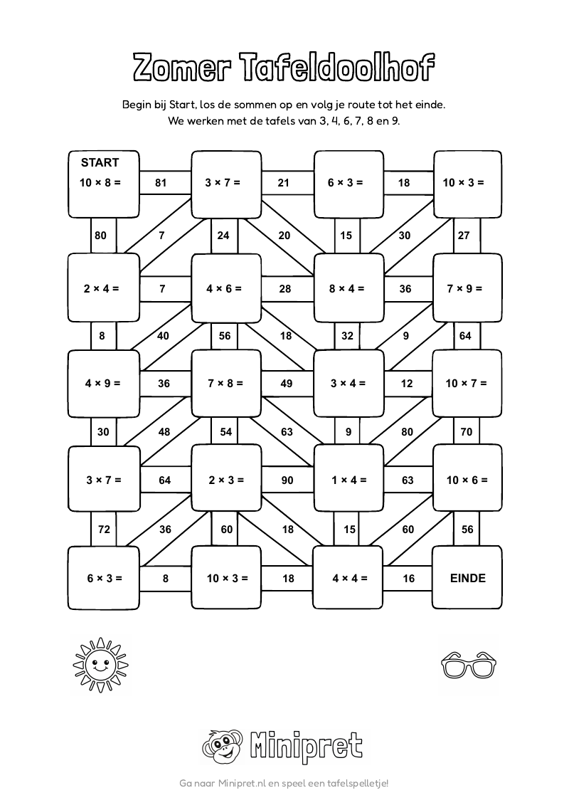 Zomer Tafeldoolhof Groep 5-6 — gratis werkblad PDF