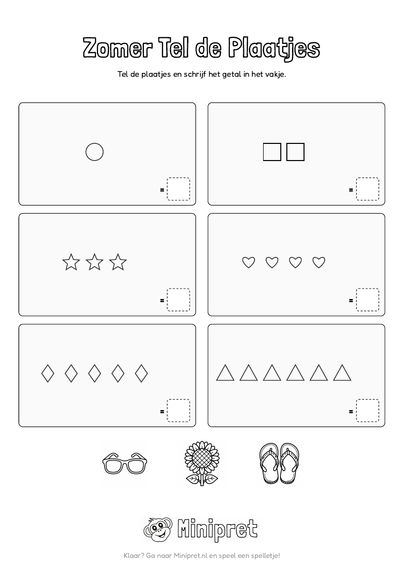 Zomer Tel De Plaatjes Groep 1-2 — gratis werkblad PDF