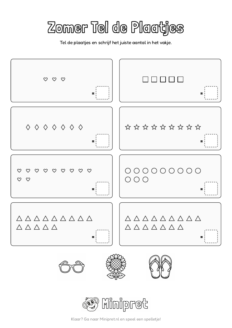 Zomer Tel De Plaatjes Groep 3-4 — gratis werkblad PDF