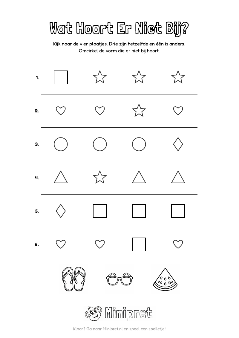 Zomer Wat Hoort Er Niet Bij Groep 1-2 — gratis werkblad PDF