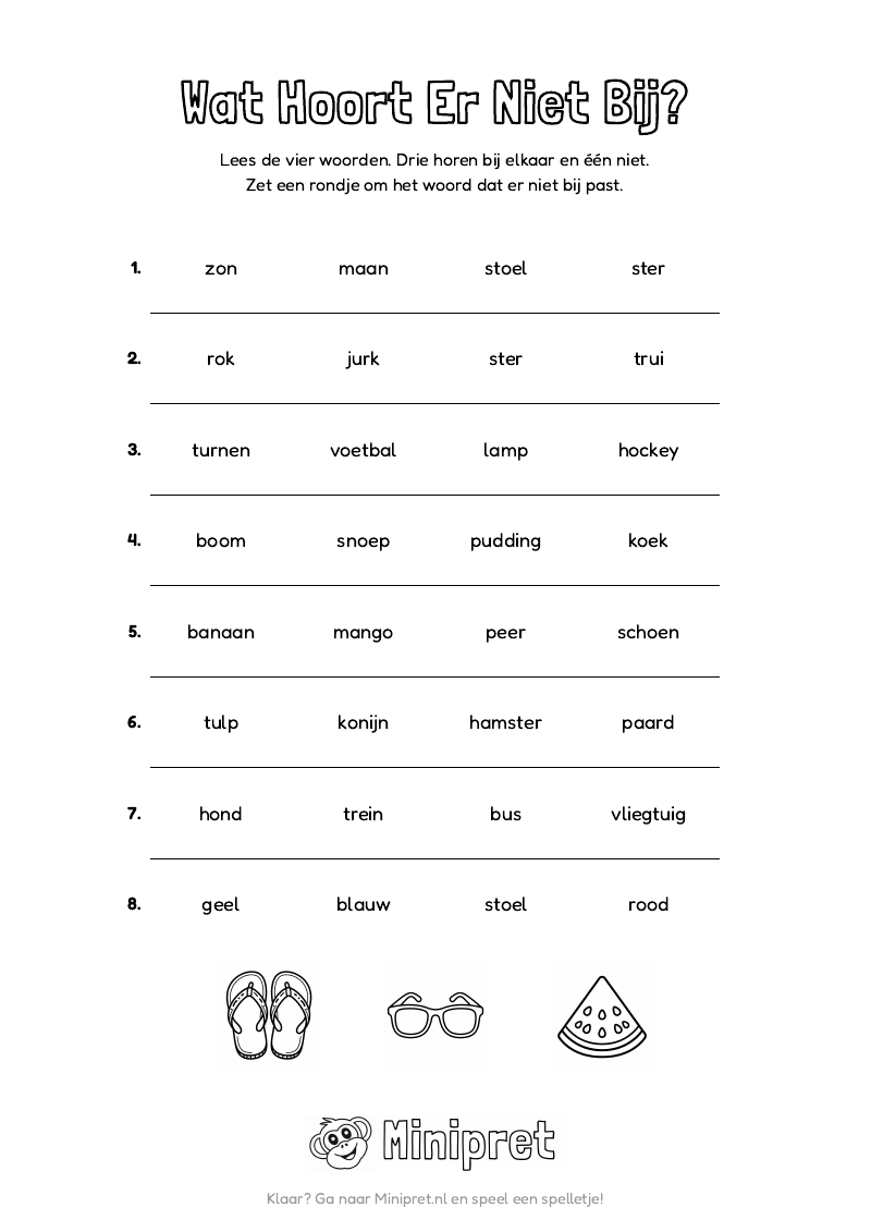 Zomer Wat Hoort Er Niet Bij Groep 3-4 — gratis werkblad PDF