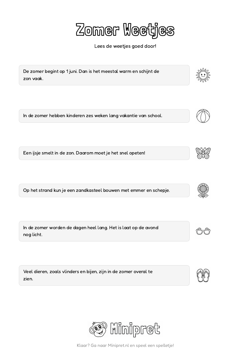 Zomer Weetjes En Quiz Groep 3-4 — gratis werkblad PDF