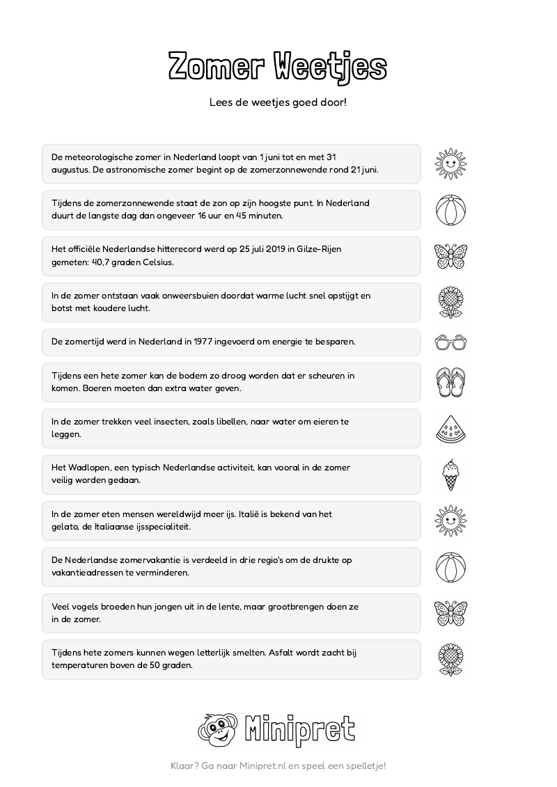 Zomer Weetjes En Quiz Groep 7-8 — gratis werkblad PDF